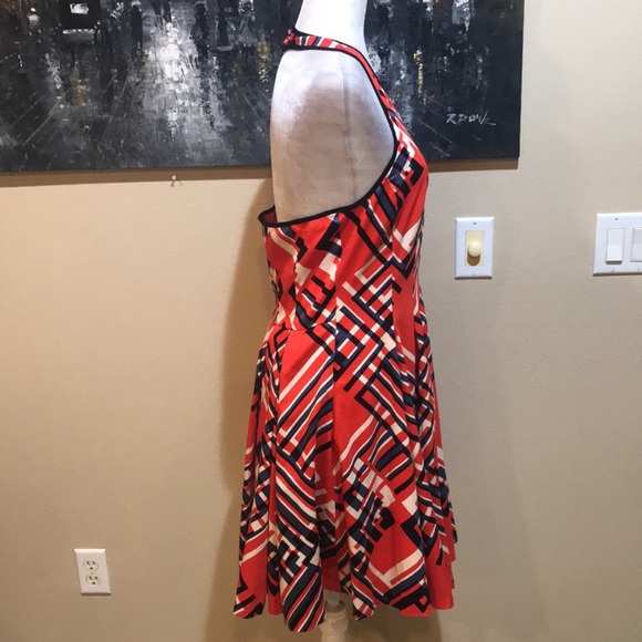 Jessica Simpson Halter Red Argyle Poinciana Cotton Blend w/Pockets Dress-10 - Picture 4 of 8